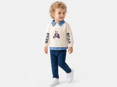 Toptan BAM-BİNO Ayıcık Baskılı Erkek Bebe Takım  - Toptan Çocuk Giyim Beniz Kids