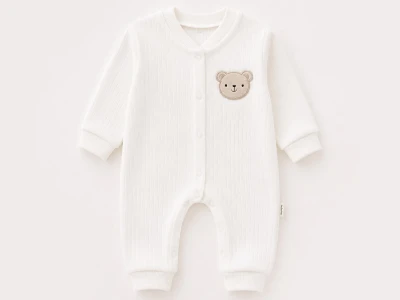 Toptan SÜPERMİNİ  Ayıcık Baskılı Erkek Bebe Tulum  - Toptan Çocuk Giyim Beniz Kids
