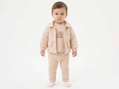 Ayıcık Baskılı Hırkalı Unisex Bebe Takım