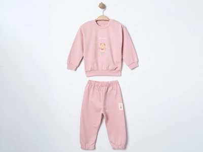 Toptan ÇITIR KİDS Ayıcık Baskılı Kız Bebe Takım  لون القرنفل - Beniz Bebe