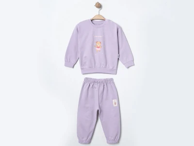 Toptan ÇITIR KİDS Ayıcık Baskılı Kız Bebe Takım  LİLA - Beniz Bebe