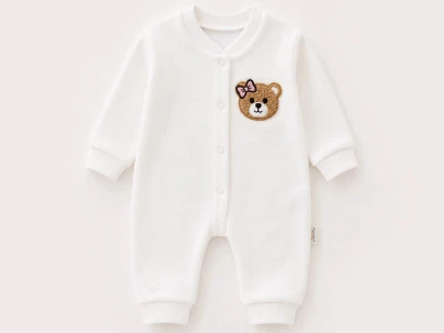 Toptan SÜPERMİNİ  Ayıcık Baskılı Kız Bebe Tulum - Toptan Çocuk Giyim Beniz Kids