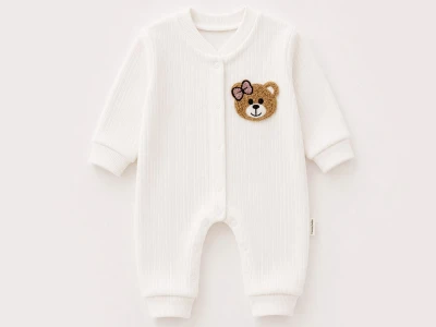 Toptan SÜPERMİNİ  Ayıcık Baskılı Kız Bebe Tulum Model-2 - Beniz Bebe