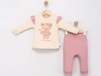 Toptan MİNİMAİ Ayıcık Baskılı Kız Bebek Takım - Toptan Çocuk Giyim Beniz Kids