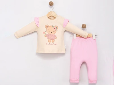 Toptan MİNİMAİ Ayıcık Baskılı Kız Bebek Takım PEMBE - Beniz Bebe
