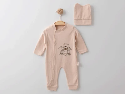 Ayıcık Baskılı Bereli Unisex Bebe Tulum