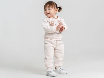 Toptan PAMPAL KİDS Ayıcık Baskılı Taş Detaylı 3 İp Şardonlu Kız Bebe Takım  - Toptan Çocuk Giyim Beniz Kids