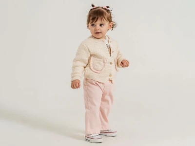 Toptan PAMPAL KİDS Ayıcık Baskılı Triko Hırkalı Üçlü Kız Takım - Toptan Çocuk Giyim Beniz Kids