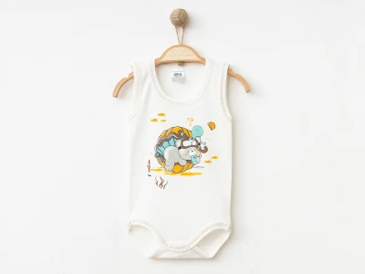 Ayıcık Baskılı Unisex Askılı Çıtçıtlı Badi