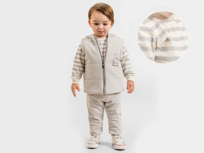Toptan ÇITIR KİDS Ayıcık Baskılı Yelekli Erkek Bebe Takım  - Toptan Çocuk Giyim Beniz Kids