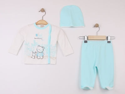 Ayıcık Baskılı Yeni Doğan Kız Bebe 3lü Set