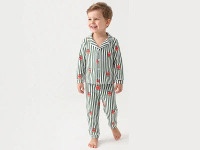 Toptan DOLAŞ Ayıcık Desenli Çizgili Erkek Pijama Takım  - Toptan Çocuk Giyim Beniz Kids