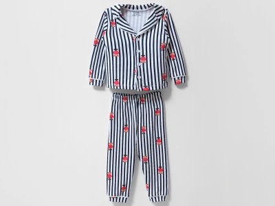 Toptan DOLAŞ Ayıcık Desenli Çizgili Erkek Pijama Takım  LACİVERT - Beniz Bebe
