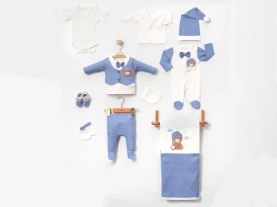 Ayıcık Desenli Erkek Bebe Hastane Çıkışı 10lu Set