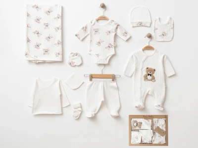 Toptan COŞAY BABY Ayıcık Desenli Erkek Bebe Hastane Çıkışı 10'lu Set - Toptan Çocuk Giyim Beniz Kids