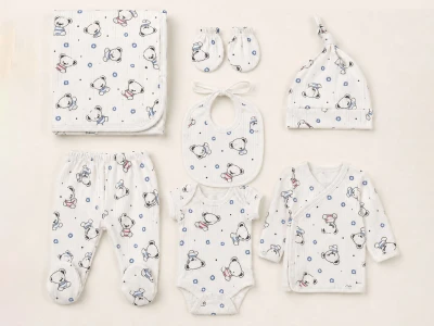 Toptan KAYRA Ayıcık Desenli Erkek Bebe Hastane Çıkışı 7'li Set - Toptan Çocuk Giyim Beniz Kids