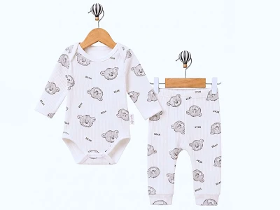 Toptan SÜPERMİNİ  Ayıcık Desenli Erkek Bebe Takım - Toptan Çocuk Giyim Beniz Kids