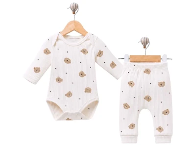 Toptan SÜPERMİNİ  Ayıcık Desenli Erkek Bebe Takım - Toptan Çocuk Giyim Beniz Kids