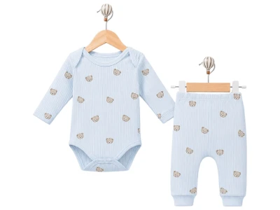 Toptan SÜPERMİNİ  Ayıcık Desenli Erkek Bebe Takım - Toptan Çocuk Giyim Beniz Kids