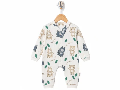 Toptan SÜPERMİNİ  Ayıcık Desenli Erkek Bebe Tulum - Toptan Çocuk Giyim Beniz Kids