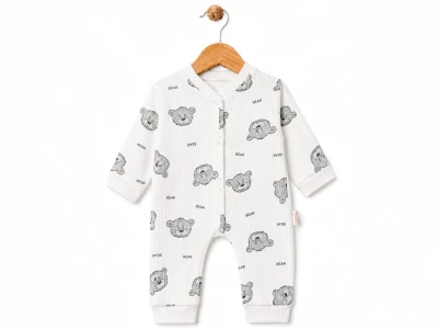 Toptan SÜPERMİNİ  Ayıcık Desenli Erkek Bebe Tulum - Toptan Çocuk Giyim Beniz Kids