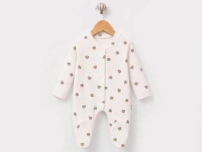 Toptan SÜPERMİNİ  Ayıcık Desenli Erkek Bebe Tulum - Toptan Çocuk Giyim Beniz Kids