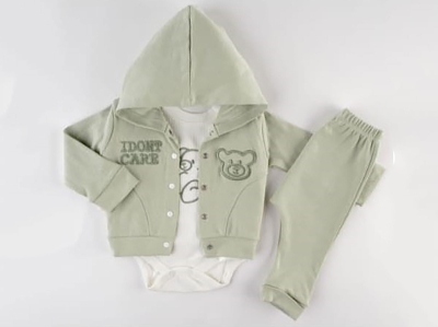 Ayıcık Desenli Hırkalı Üçlü Unisex Bebe Takım