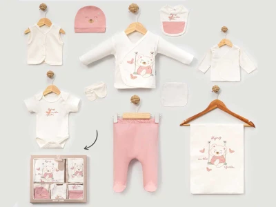 Ayıcık Desenli Kız Bebe 10'lu Set 