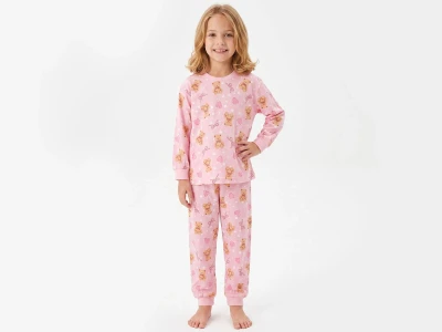 Toptan İSOBEL Ayıcık Desenli Kız Pijama Takım - Toptan Çocuk Giyim Beniz Kids