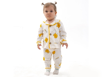 Ayıcık Desenli Yakalı Düğmeli Unisex Takım