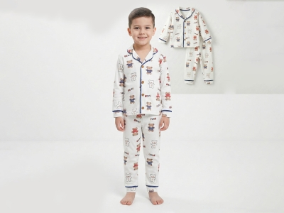 Ayıcık Desenli Yakalı Erkek Pijama Takım