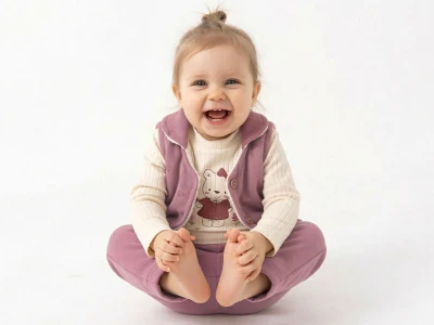 Toptan ELCİ BABY Ayıcık Desenlı Yelekli Kız Bebe Üçlü Takım  GÜLKURUSU - Beniz Bebe