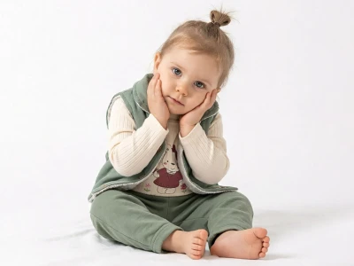 Toptan ELCİ BABY Ayıcık Desenlı Yelekli Kız Bebe Üçlü Takım  SUYEŞİLİ - Beniz Bebe