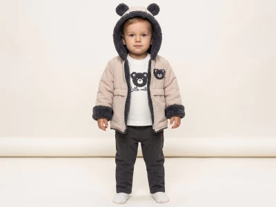 Toptan BEBLY Ayıcık Detay 3'lü Erkek Bebek Takım - Toptan Çocuk Giyim Beniz Kids