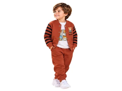 Toptan BICIR KİDS Ayıcık Detay 3'lü Erkek Çocuk Takım - Toptan Çocuk Giyim Beniz Kids