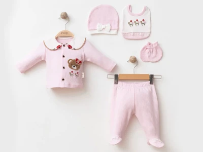 Toptan COŞAY BABY Ayıcık Detay 5'li Bebek Takım PEMBE - Beniz Bebe
