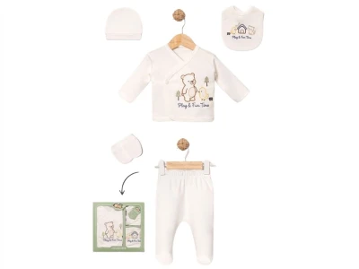 Toptan BABY ZUHU Ayıcık Detay 5'li Hastane Çıkışı Erkek Bebek Zıbın Set - Toptan Çocuk Giyim Beniz Kids