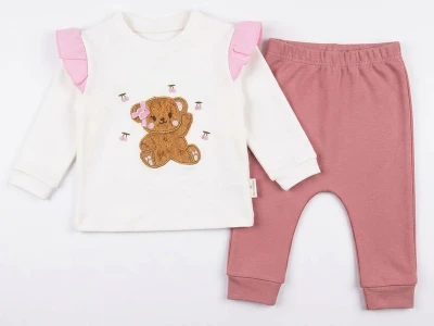 Toptan MİNİMAİ Ayıcık Detay Kız Bebek Takım GÜLKURUSU - Beniz Bebe