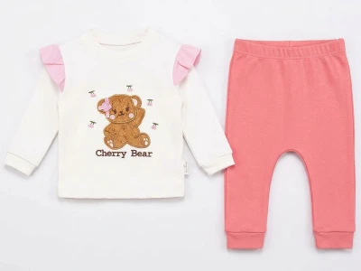 Toptan MİNİMAİ Ayıcık Detay Kız Bebek Takım PEMBE - Beniz Bebe
