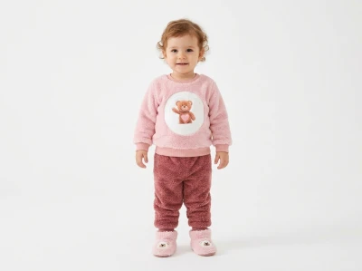 Toptan BAM-BİNO Ayıcık Detay Kız Bebek Takım PEMBE - Beniz Bebe