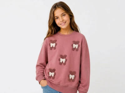 Toptan İ-CAN Ayıcık Detay Kız Çocuk Sweat PEMBE - Beniz Bebe