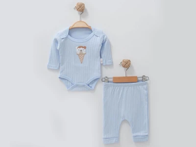 Toptan NAYINOM Ayıcık Dondurma Nakışlı Erkek Bebe Takım  - Toptan Çocuk Giyim Beniz Kids