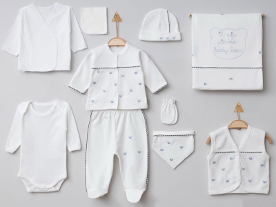 Ayıcık Nakışlı 10lü Erkek Bebe Hastane Çıkışı Set