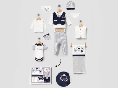 Toptan BABY ZUHU Ayıcık Nakışlı 10lu Erkek Hastane Çıkışı Zıbın Set - Toptan Çocuk Giyim Beniz Kids
