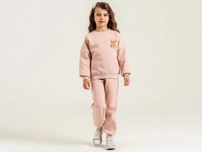 Toptan PAMPAL KİDS Ayıcık Nakışlı 3 İp Şardonlu Kız Takım  - Toptan Çocuk Giyim Beniz Kids