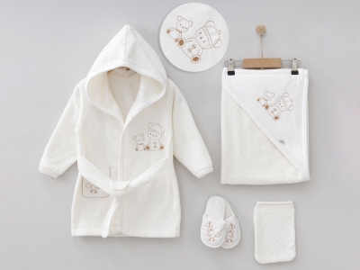 Ayıcık Nakışlı 4lü Erkek Bornoz Set