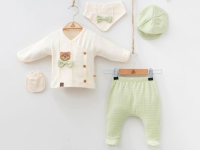Toptan MİNİZEYN Ayıcık Nakışlı Erkek Bebe 5li Set - Toptan Çocuk Giyim Beniz Kids