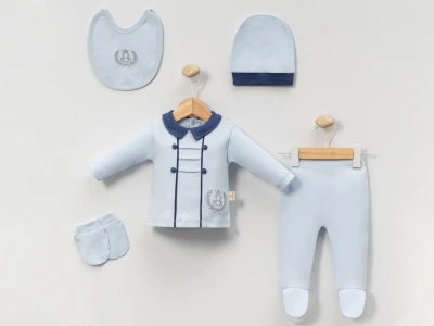 Ayıcık Nakışlı Erkek Bebe 5li Set