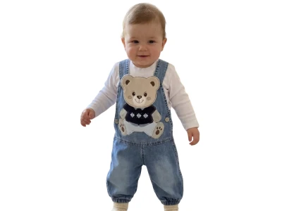 Toptan MONAROSETTA Ayıcık Nakışlı Erkek Bebe Salopet Takım - Toptan Çocuk Giyim Beniz Kids