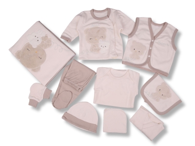  Ayıcık Nakışlı Kız  Bebe 10lu Hastane Çıkış Set